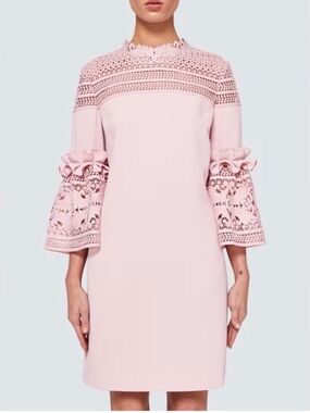 Ted Baker Soft Pink Lace-Yoke Bell-Sleeve Shift Dress Sz 6 (TB 2)